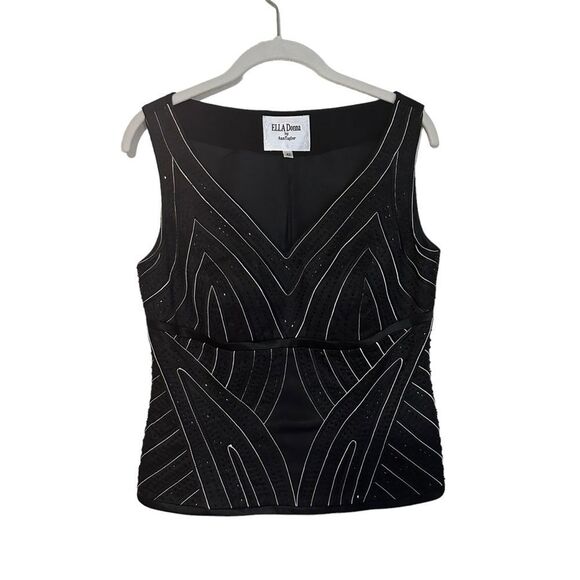 Tops - Ella Donna by Ann Taylor Black & White Beaded Sleeveless Blouse‎ 42 Euro Formal